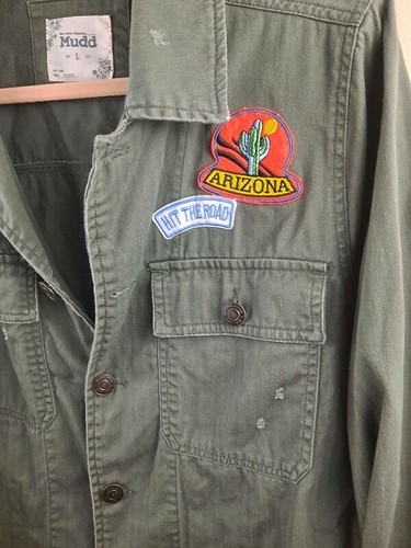 Mudd Military Green Utility Lightweight Jacket with Arizona Road Trip Patches L - Picture 11 of 15