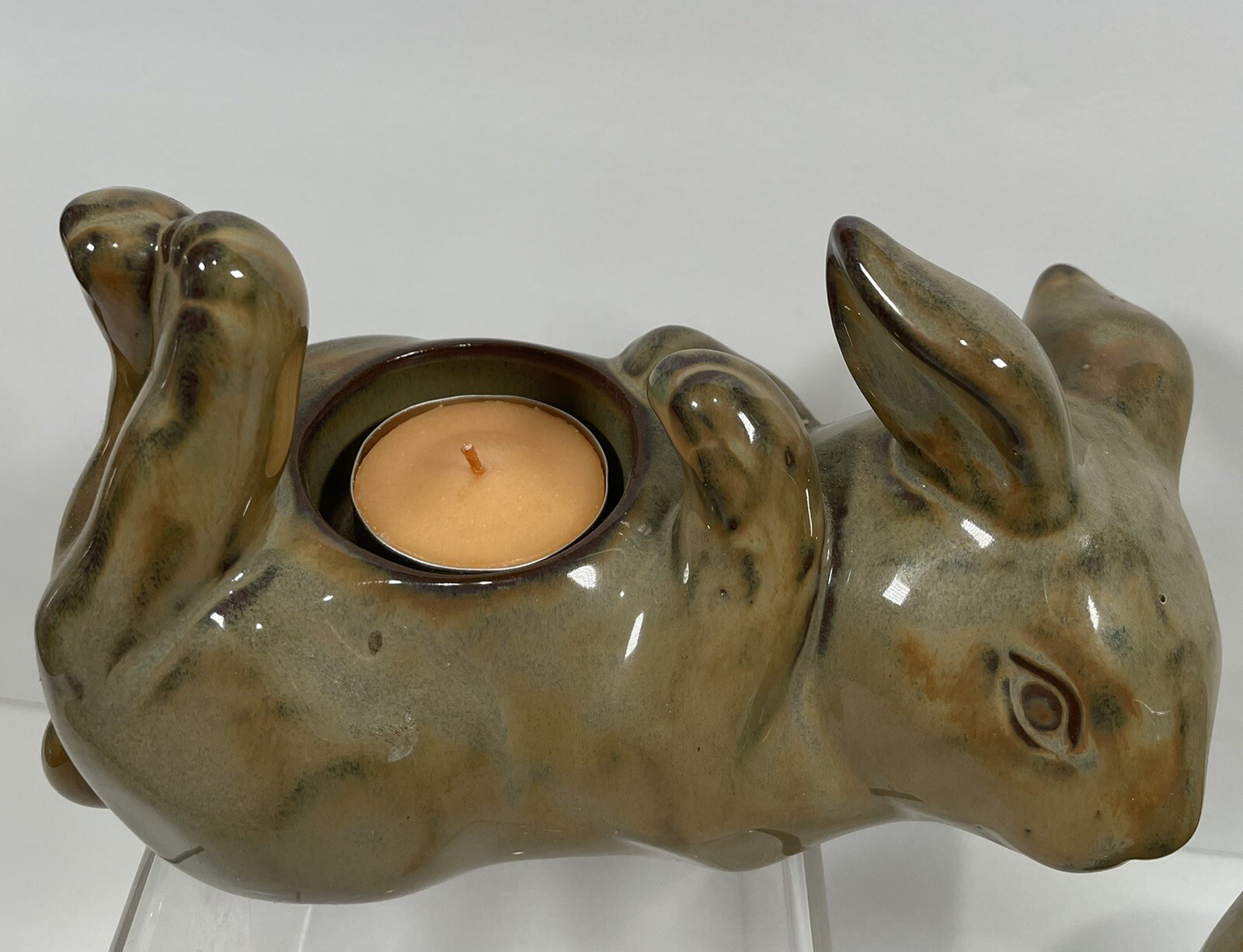 Ceramic Bunny TEA LIGHT CANDLE Holders SET OF 2 PartyLite Spring Easter ...
