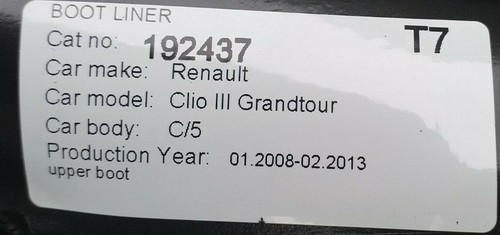 Renault Clio Mk3 Grandtour 2008- 2013.02 Tailored PVC Bootliner Number -192437 - Picture 5 of 6