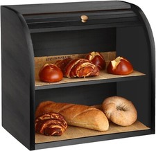 SG Traders Bamboo BreadBin 2-Layer Bread Bin Box with Lid for Freshness