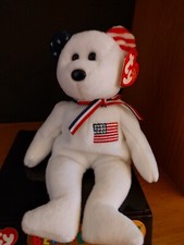 America White with Blue Right Ear Ty Beanie Baby Bear