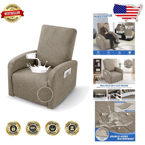 Adjustable Khaki Recliner Chair Covers, Waterproof & Machine Washable - 3 Pieces