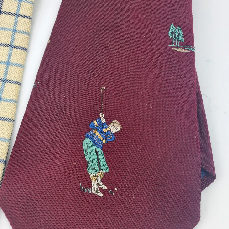 Par de gravatas masculinas bordadas de golfe e xadrez VINTAGE POLO Ralph Lauren. - Imagem 4 de 4