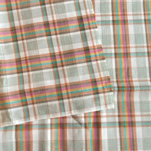 1.5 YD Vintage Brown Plaid Shirting Fabric Metallic Thread Polycotton - Picture 2 of 6
