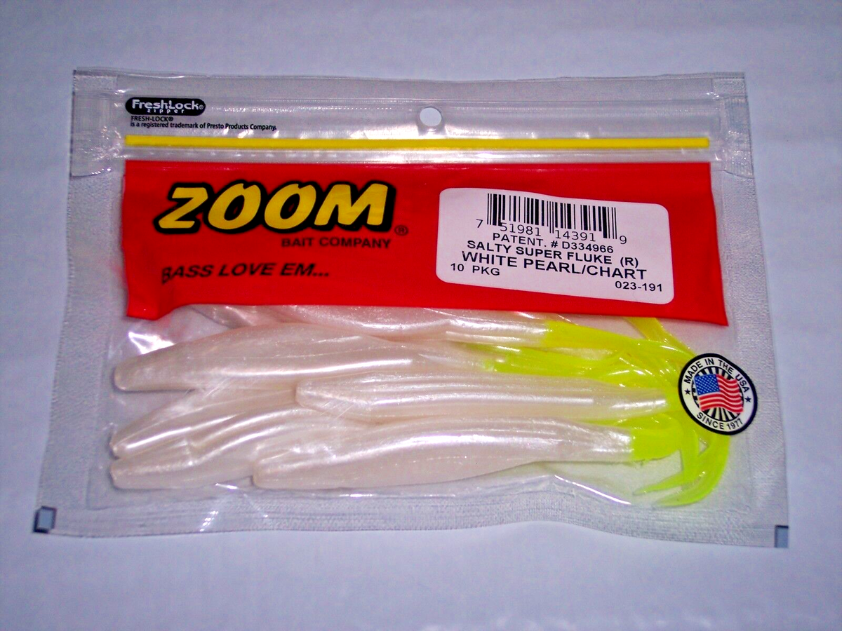 Zoom Salty Super Fluke ~ White Pearl Chartreuse ~ Bass Fishing