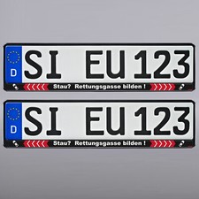 Kennzeichenhalter 2 x Kfz, Rettungsgasse bilden schwarz PKW Nummernschildhalter