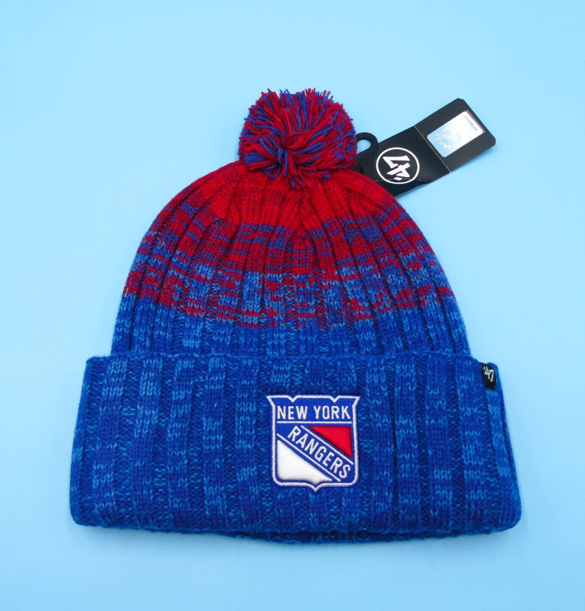 47 Brand New York Rangers Winter Hat Mens Blue Red Acrylic Knit