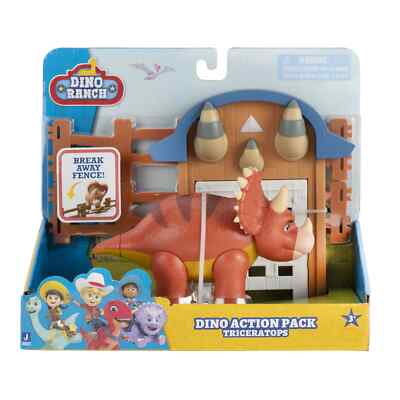 Dino Ranch Triceratops Dino Action Pack Fence Barn Dinosaur New
