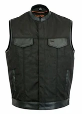 MEN'S CONCEAL CARRY POCKET DENIM VEST w/ LEATHER TRIM - MA46