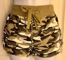 GK CAMOUFLAGE COTTON ADULT MEDIUM "GYMNAST" JEWELED PRINT SHORTS TIE SZ M NWT 