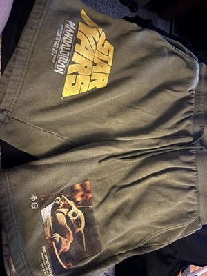 Star Wars Mandalorian Sweat Shorts L Green Grogu Graphic Yoda Film Streetwear