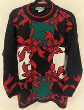 Vintage Women’s Christmas Sparkly Bows Sweater Size L Holiday Made in USA