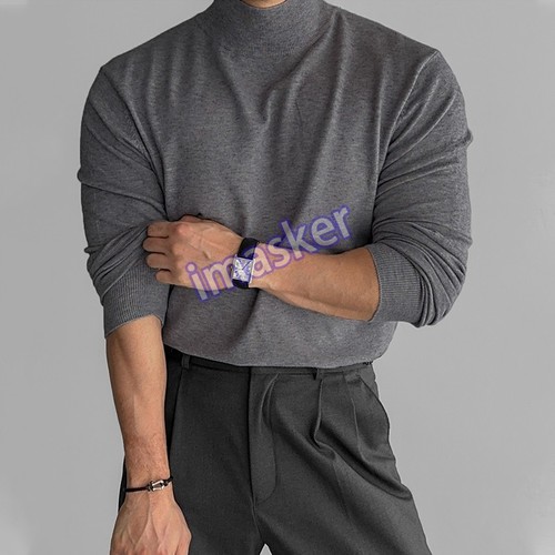 Suéter Tejido Cuello Alto Para Hombre Otoño/Invierno Color Sólido Suéter Prendas para el torso Negocios - Imagen 22 de 27