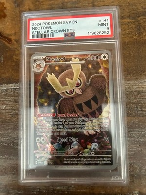 POKEMON 2024 Stellar Crown ETB Promo Full Art NOCTOWL #141 PSA 9 Mint RARE