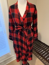 Stars Above bathrobe cotton rayon blend weave m l Large red black soft plaid red
