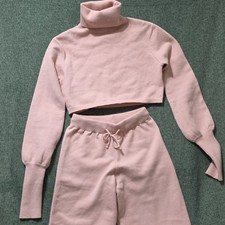 Fashion Nova Pink Knit Turtleneck Sweater & Pants Set M High Waist Drawstring