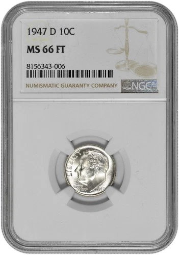 1947 D 10C Silver Roosevelt Dime NGC Graded MS 66 FT in New Holder
