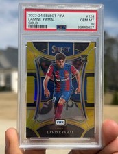 2023-24 Panini Select FIFA True Gold Prizm /10 RC #124 Lamine Yamal PSA 10 Pop 3