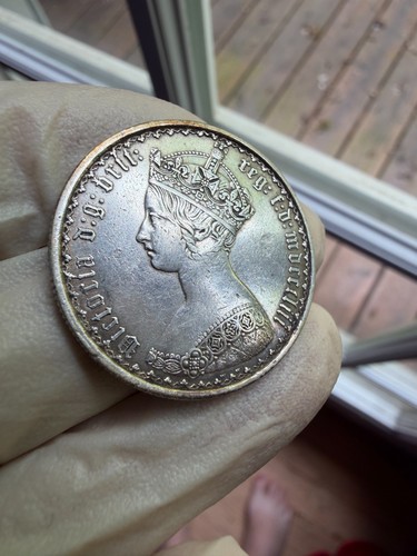 1853 Queen Victoria Gothic Florin Silver 2 Shillings MDCCCLIII Great Britain XF+