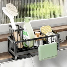 Sponge Holder for Kitchen Sink - Sink Caddy with Brush Holder Self-Draining Spon