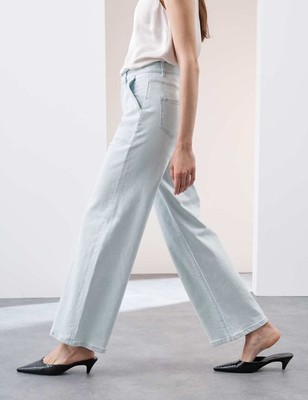 M&S - Autograph Womens Cotton Wide Jeans in Bright Indigo