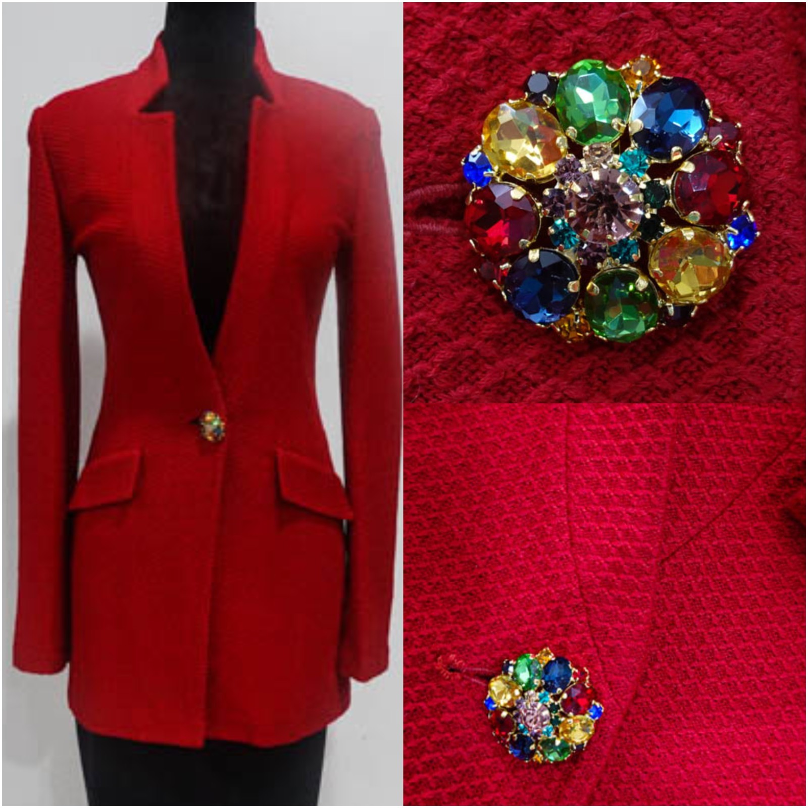 ST JOHN RED   rhinestone button Accent /honeycomb… - image 1