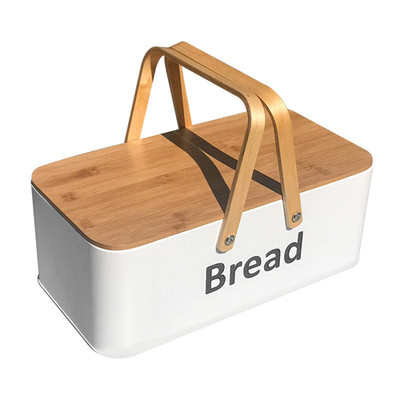 Sotech Large Bread Metal Bread Bin Bamboo Lid And Handle Food Storage Container