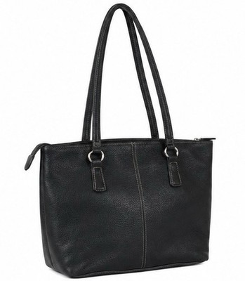Fossil 75082 Black Pebbled Leather Tote Shoulder Bag Zip Top Purse Large