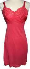 Vintage Baronet Red Short Slip Dress 1960s Lace 32 Lingerie Nylon