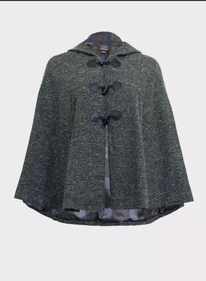 Outlander Torrid Clare Fraser Green Marled Hooded Toggle Cape Coat size 0X 10/12