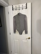Women  s Gray High Neck Bodysuit With Sheer Sleeves Size Small - NWT- Great Price