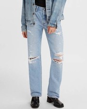 Levis Jeans Womens Size 27x30 Light Wash 501 90's Relaxed Straight Leg Distress