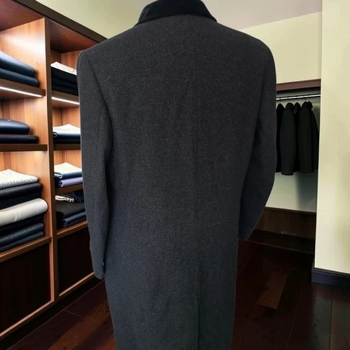 Vintage 1950s Chesterfield Overcoat 40r Bespoke Charcoal Wool Velvet image 14