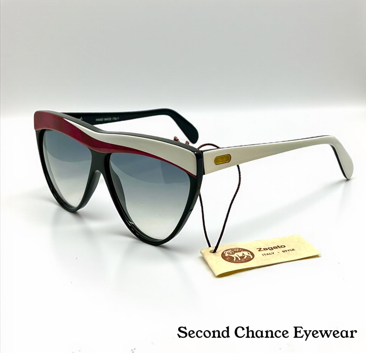 Vintage Deadstock Champagne Series Oval Sunglasses White & Gold Rhinestone Italy CHANEL Vintage Sunglasses Gold Oval Square Rhinestone Frame  main image 3