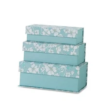  Decorative Storage Boxes with Lids, Set of 3 Cardboard Boxes Blue Botanical