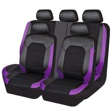 Leather Seat Covers, Breathable Universal Car Seat Cover Full Set Black Purple