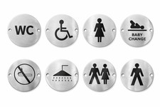 76mm Satin Stainless Steel Bathroom Signs | Toilet WC Unisex Disabled Shower