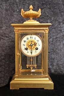 ANTIKE JAPANISCHE FRANZÖSISCHE VIER GLAS / KRISTALL REGULATOR UHR FUNKTIONIERT SELTENE GRÖSSE 12 5"