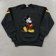 Vintage Mickey Mouse Sweatshirt Adult Medium Black 80s Cartoon Raglan Disney USA