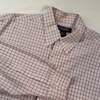 VTG Brooks BrothersButton Down L Red White Plaid Oxford Non Iron 1818 Preppy EUC
