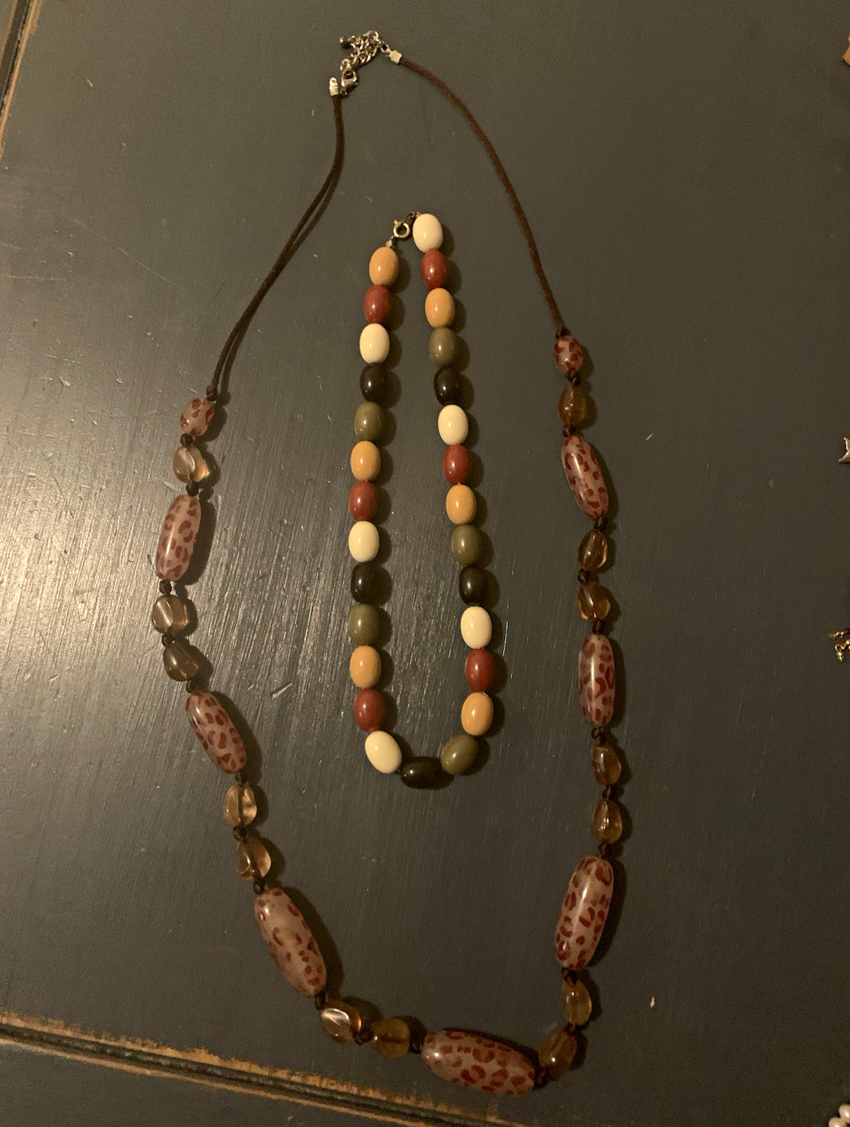 2pc Mixed Lot Beaded Necklaces, Multicolor Stone & Mixed Materials, Unisex