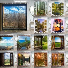 3D Window Nordic Scenery Shower Curtain Bathroom Waterproof Curtains Free Hooks