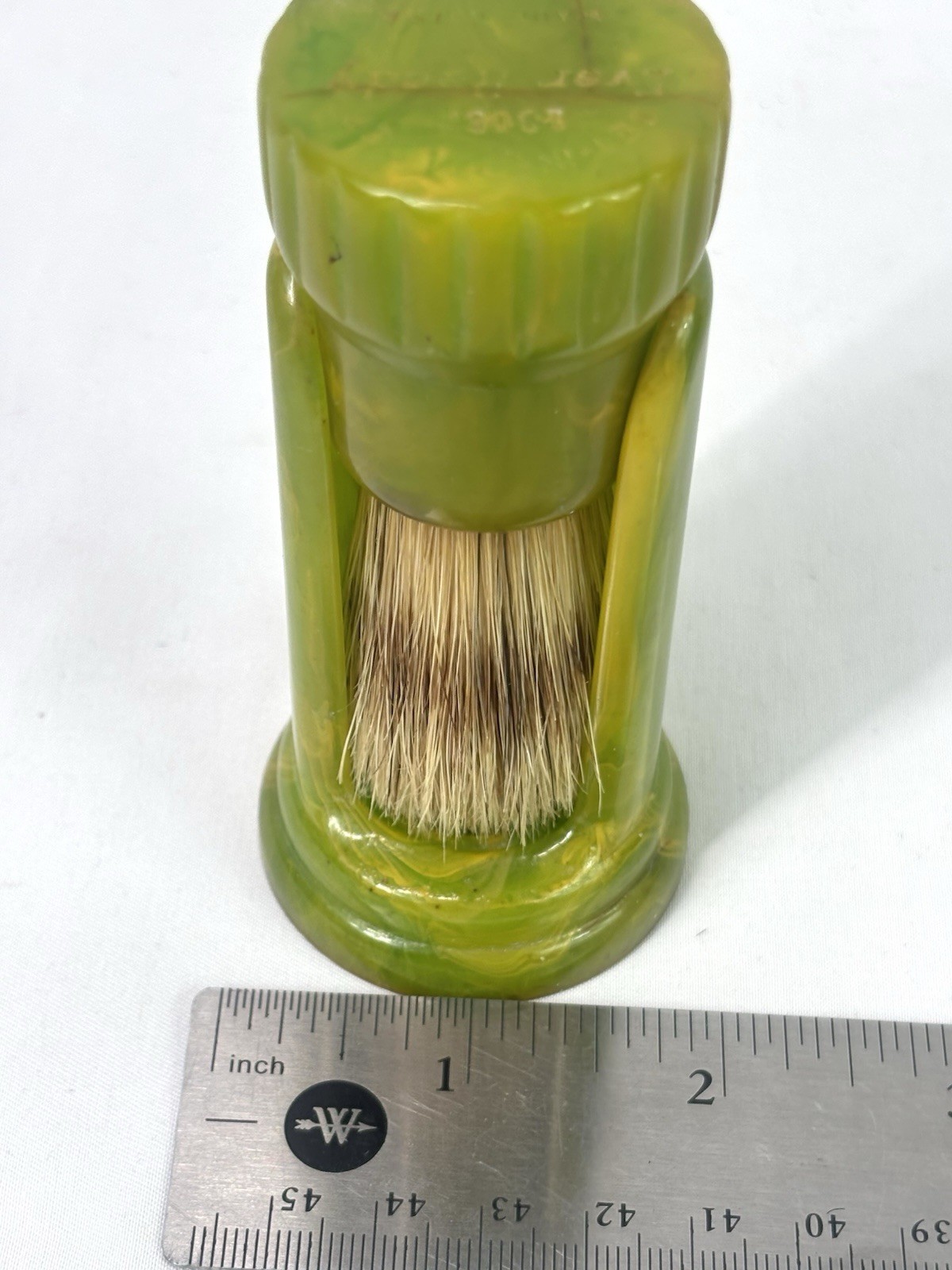 Ever Ready Vtg Shaving Brush w/stand Marbled Green Catalin/Bakelite, 200BH 4”