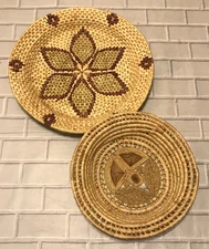 Baskets Set of 2 Woven Seagrass Flat Tray Wall Decor Boho Catch All Shallow