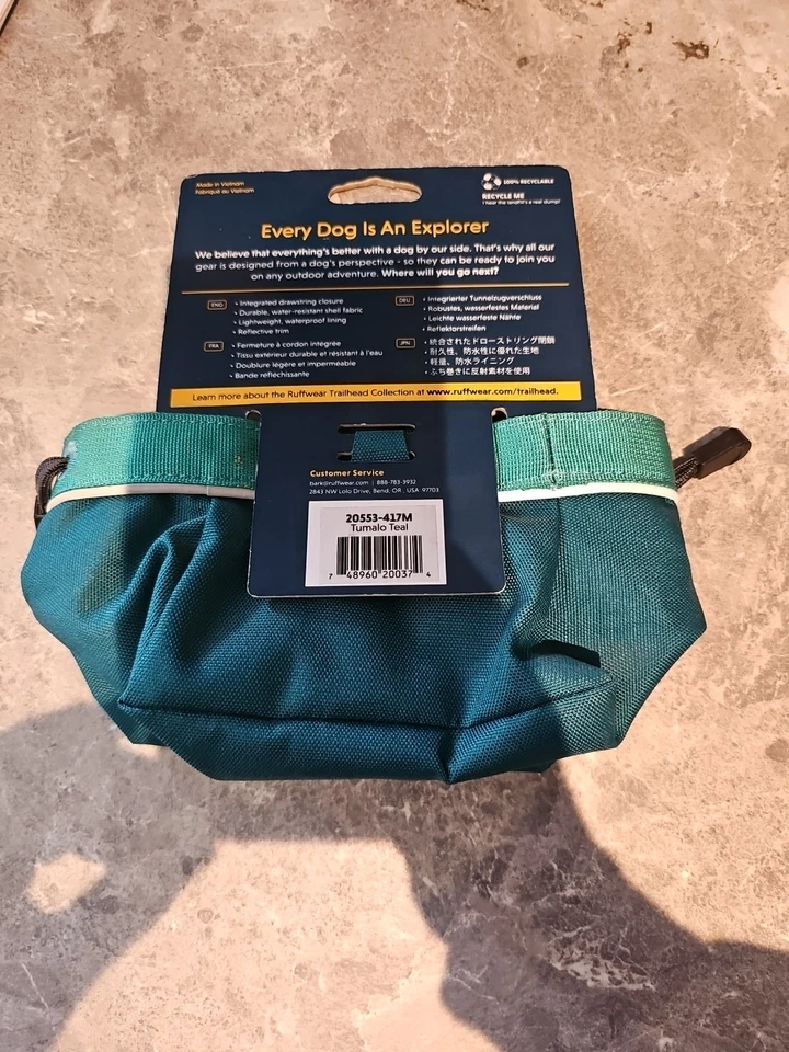 Ruffwear Quencher Cinch Top, Waterproof Collapisble Bowl Medium Tumalo Teal - Image 2 of 3