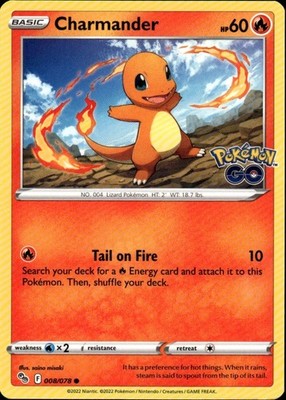 Charmander Common Pokemon GO 008/078 Fire Pokemon Card