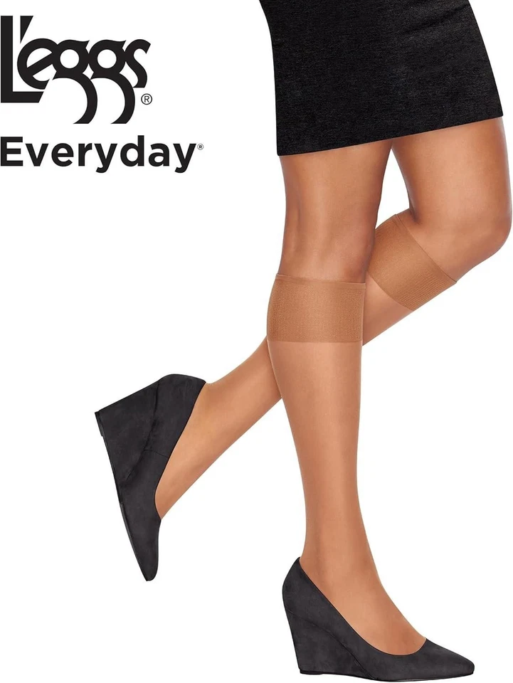 L'eggs Womens 10 Pair One Size Suntan Everyday Reinforced Toe Knee Highs. - Image 2 of 4