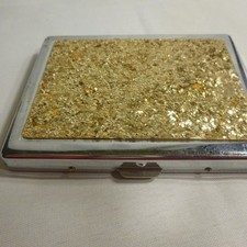 Credit Card / Business Card / Cigarette CASE - Gold Metal flake cover - MINT