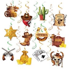 Hanging Swirls, 30Pcs Wild West Cowboy Ceiling Streamers Hanging Western Cowboy