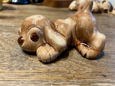 Lichten Ware 1940s Vintage Figurine Brown Drip Glazed Playful Spaniel   Milo 